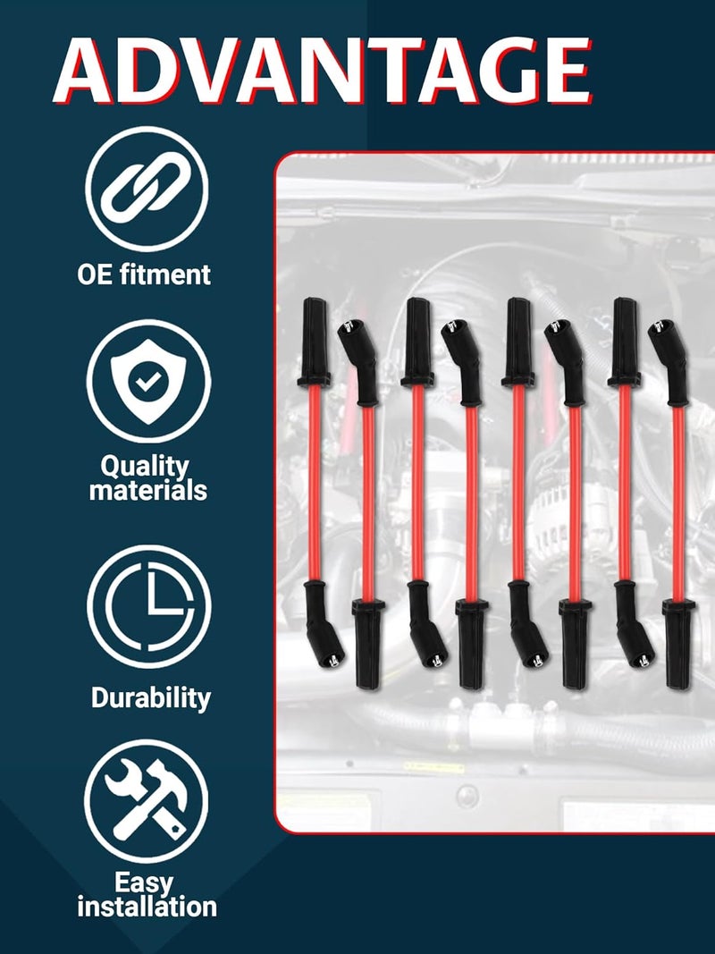 Ntoauto 9748HH Spark Plug Wire Set Compatible with 99-06 sliverado Sierra Tahoe Yukon, 10mm Spark Plug Wires Set Without Heat Sheild (Red) - Image 3